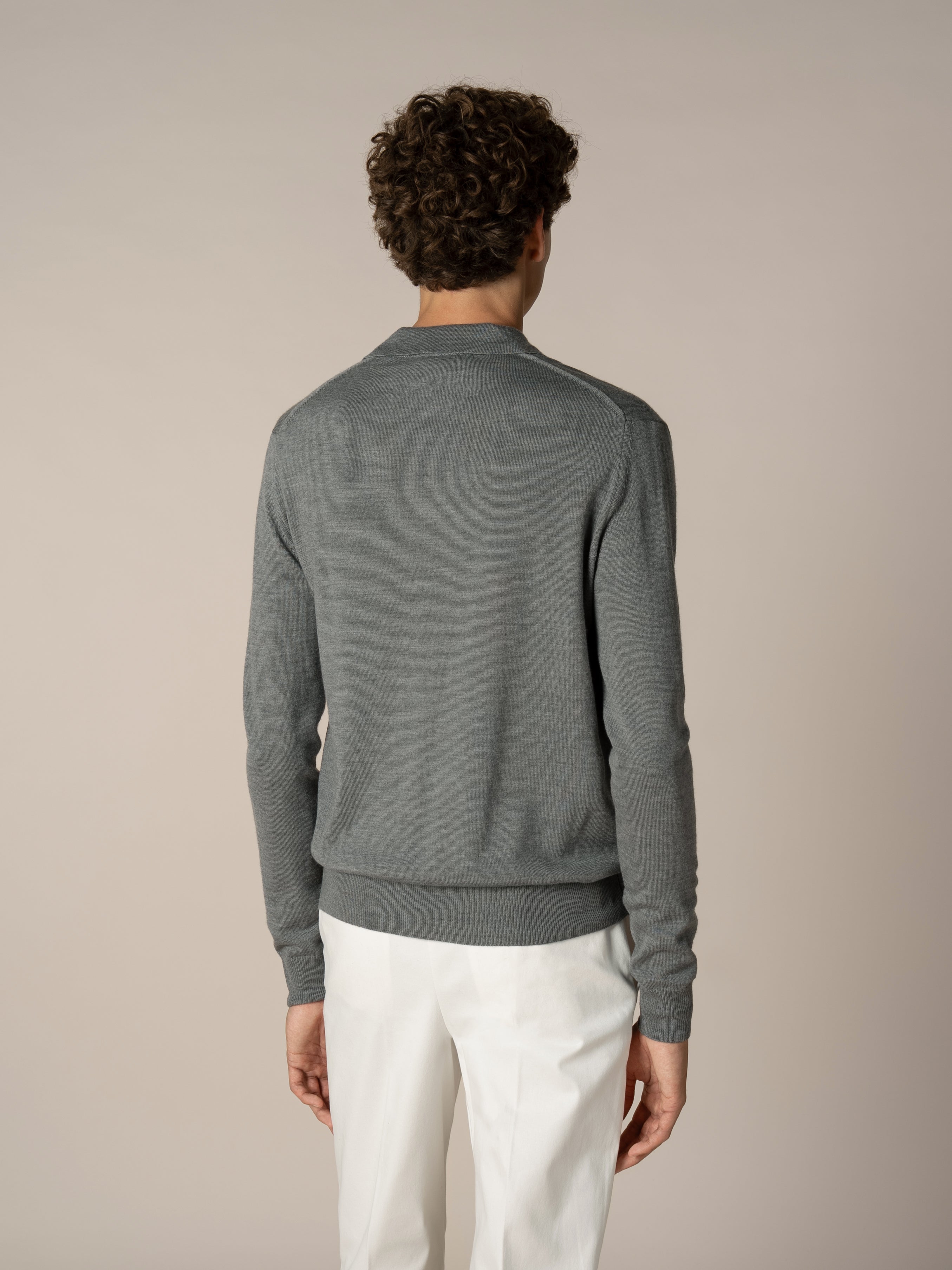 Extrafine Merino Buttonless Polo Dark Grey