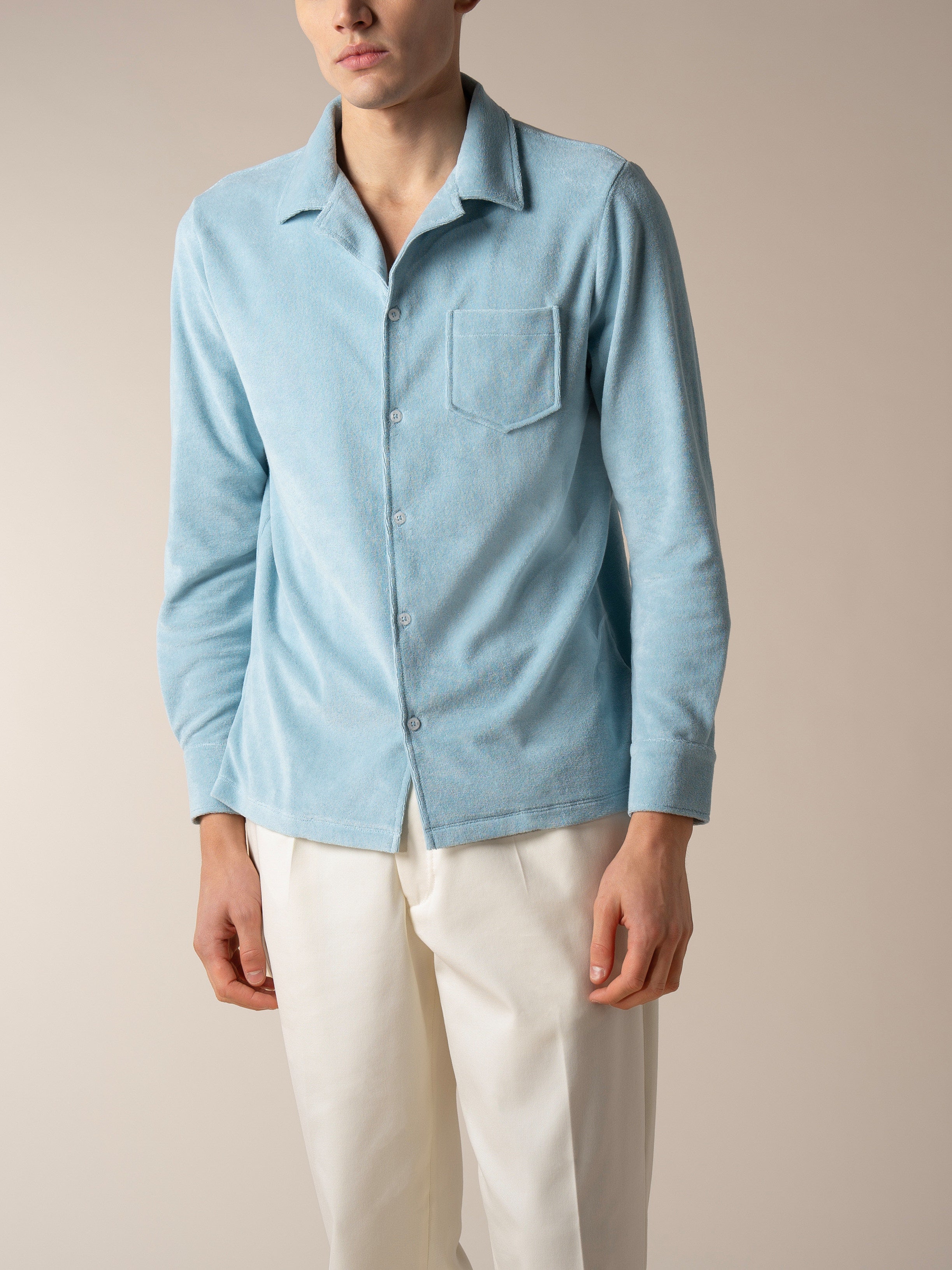 Blue Turquoise Terry Towelling Resort Shirt
